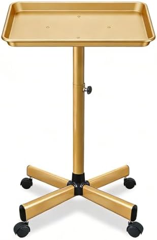 Salon Rolling Tray, Height Adjustable Tattoo Tray Rolling Cart, Storage Utility Trolley for Spa, Beauty Salon Service, Hairdresser Cart with Wheels, Black (Gold) - Image 2