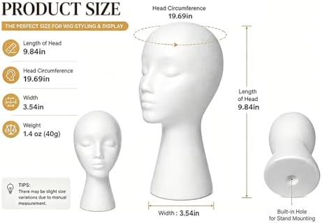 Female Styrofoam Mannequin Head Model - Wig/Hat Display Stand - Art Work Painting Novelty - Foam White by LIAMTU - Image 7