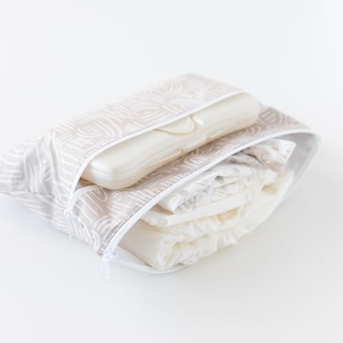 Bumkins Waterproof Wet Dry Clutch Bag for Baby, Travel, Swim Suit, Cloth Diapers, Pump Parts, Pool, Gym Clothes, Toiletry, Hook to Stroller, Daycare, Zip Reusable Bag, Packing Pouch, Boho Beige - Image 2
