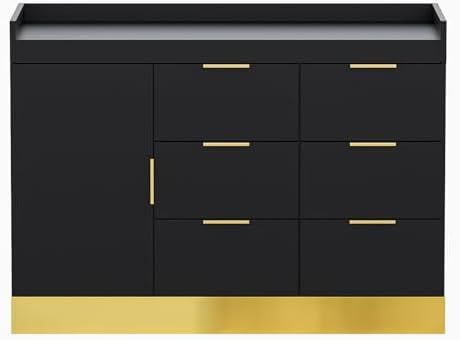 OmySalon Salon Station, Free Standing Cabinet Barber Hair Styling Stations, Beauty Spa Barbershop Organize Equipment with 6 Drawers and 1 Storage Cabinet, Black Gold - Image 6