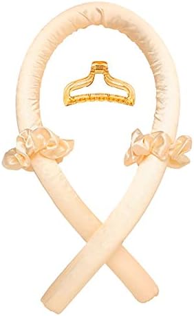 Heatless Curling Rod Headband No Heat Silk Ribbon Hair Roller Curls with Hair Claw Clip Lazy Natural Soft Wave DIY Styling Tool for Sleep in Overnight (Yellow) by BATOUDE