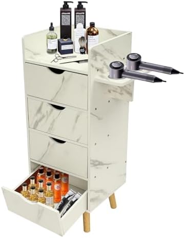 Salon Storage Cabinet, with Hair Dryer Holder, 4 Drawer Storage Cabinet, Barber Salon Storage Cabinet, Raised Table Legs Hair Stylist Station Organizer for Hair Salon (Marbled) by WUSILILU
