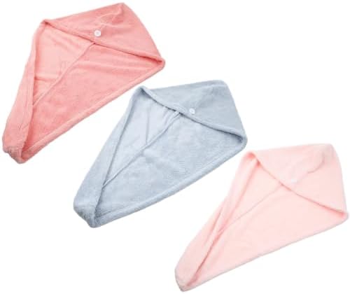 3pcs Coral Fleece Hair Drying Towel Wrap with Button Closure by VINTORKY