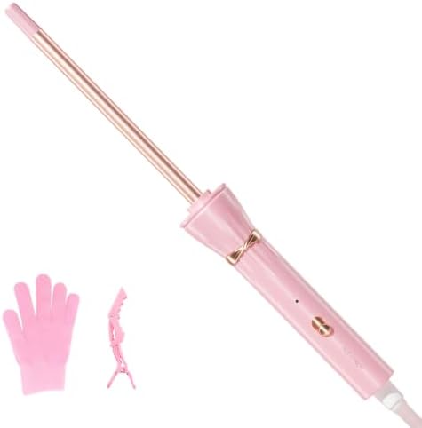 Hahahope 3/8 Inch Curling Iron Wand, Small Ceramic Curler Barrel Tiny, Pink by hahahope