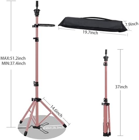 Klvied Adjustable Wig Tripod Stand, Foot Panel, Rose Gold - Image 5
