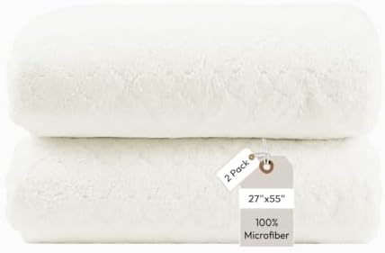 JML Bath Towels with Hanging Loop, 2 Pack, 27x55 in, Microfiber, White by JML
