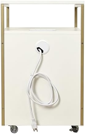 Techni Mobili Salon Storage Cabinet with Lock, 2 Drawer Organizer with USB Ports and Power Outlet, for Hair & Nail Supplies, Ideal for Professional Salons & Spas, White & Gold - Image 7