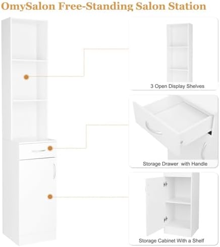 OmySalon Salon Hair Styling Station, Barber Storage Cabinet, Salon Equipement with 5 Compartments, 1 Drawer, 1 Door (White) - Image 4