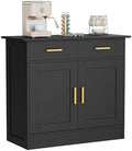 Buffet Cabinet with Storage - Buffets & Sideboards Kitchen Storage Cabinet, Wood Console Table Coffee Bar Accent Cabinets for Living Room Dining Room Entryway Small 2 Doors & Drawers, Black 35.4"W by CozyCastle