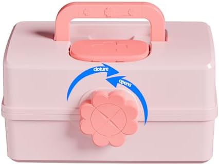 Covetree Hair Accessories Organizer with Handle sewing organizer，Lockable Three-Layer Multipurpose Art Supplies Storage Box and Storage Plastic Jewelry Box (pink) - Image 4
