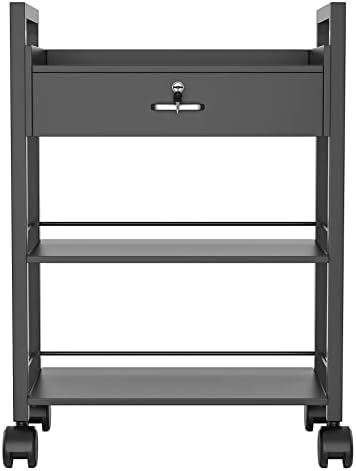 Paddie Salon Trolley Cart, Salon Tray Wooden Mobile Utility Cabinet with 1 Drawer 2 Trays, Rolling Storage Station Medical Esthetic Supply Holder for Beauty Spa (1 Drawer, Black) - Image 6