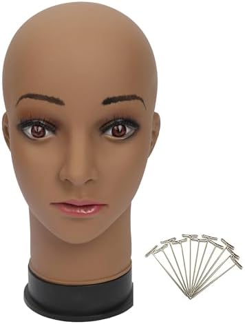 BHD BEAUTY Bald Mannequin Head Brown Female Professional Cosmetology for Wig Making, Display wigs, eyeglasses, hairs with T pins 21'' by bhdbeauty