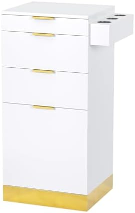 OmySalon Salon Stations for Hair Stylist, Barber Station with Storage Cabinet & Drawers & Hair Dryer Holders, Modern Beauty Salon Spa Equipment for Barbershop, White by OmySalon