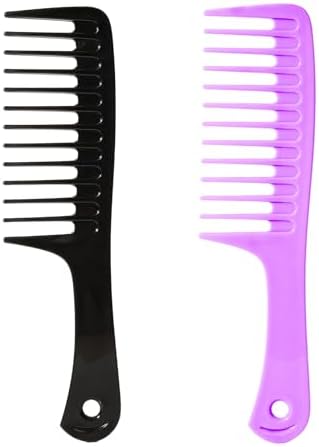 2PCS Wide Tooth Comb for Curly Hair, Large Detangling Comb for Women and Men Wet or Dry Hair(Black-Purple) by Fgail