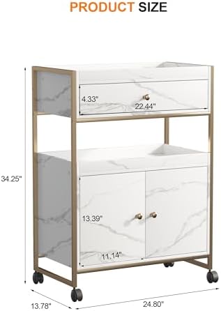 Salon Rolling Trolley Barber Storage Cart Lockable Wheels,Gold - Image 2