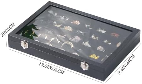 Coward Ring Earring Jewelry Organizer Box, 35 Grids Dustproof Display Holder Case, Black Velvet Jewelry Bead Display Tray Case with Transparent Glass Lid for Momen Girls - Image 6