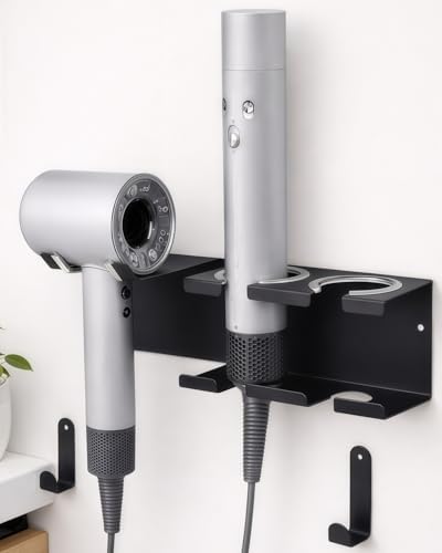Hair Tool Organizer, Stainless Steel Hair Dryer and Straightener Holder, Curling Iron Holder Wall Mount 3-in-1 Storage for Bathroom, Hair Dryer Holder Black BANJEKT by BANJEKT