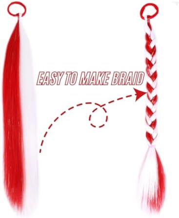 Red/White Ponytail Tinsel for Girls Hair Accessories Synthetic Tinsel Extensions With Rubber Band Christmas Festival Halloween Party Daily Crazy Days Hair Pieces 20inch 2pcs/lot - Image 4