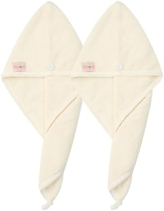 M-bestl 2 Pack Microfiber Hair Towel Wrap with Button to Dry Hair Quickly - Image 2