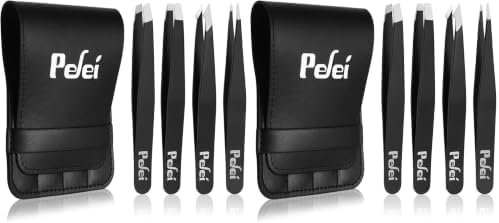 Pefei Tweezers Set - Professional Stainless Steel Tweezers for Eyebrows - Great Precision for Facial Hair, Splinter and Ingrown Hair Removal (Black) (Pack of 2) by Pefei