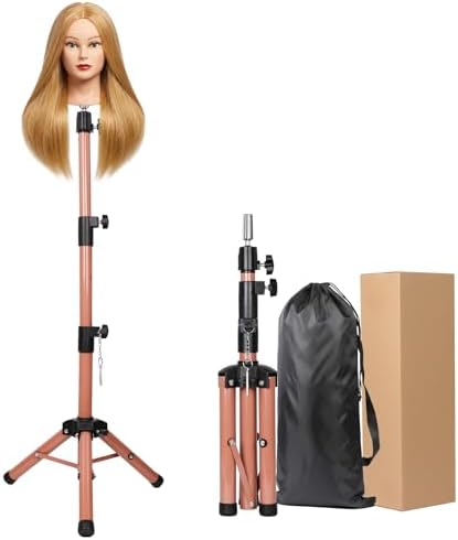 AliLeader Heavy Duty Wig Stand Tripod 55 Inch Mannequin Head Stand Adjustable Wig Head Stand Wig Tripod Stand for Training Heads and Canvas Block Head (Mannequin Head Not Included,Latte) by AliLeader