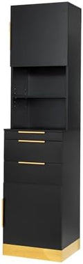 OmySalon Salon Stations for Hair Stylist, Barber Station with Storage Cabinet & Drawers & Hair Dryer Holders, Modern Beauty Salon Spa Equipment for Barbershop, Black Gold by OmySalon