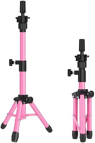 AliLeader 25 Inch Mannequin Head Stand Tripod for Mannequin Head Wig Stand Tripod Wig Head Stand for Training Heads and Canvas Block Head (Mannequin Head Not Included,Pink) by AliLeader