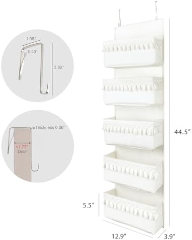 Dahey Over The Door Organizer 5 Pockets Hanging Behind Door Storage, White - Image 6