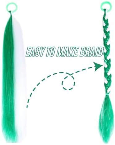 Green/White Tinsel Ponytail Extension for Women Girls Accessories Synthetic Tinsel Hair Pieces With Rubber Band Christmas Festival Party Daily Halloween Crazy Days Hair 20inch 2pcs/lot - Image 4