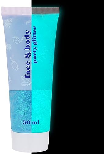 MEICOLY Neon Blue Body Glitter Gel,UV Blacklight Chunky Face Glitter Gel,Glow in The Dark Hair Glitter Paint for Concert Music Festival Rave Accessories,Halloween Glitter Makeup for Women by MEICOLY