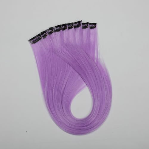 Ms Aloe Glow in the Dark Hair Extensions Light Purple Clip in Hair 22inch Synthetic Straight Hair Clip in Luminous Colored Hair Extensions for Women (10pcs Purple) - Image 6
