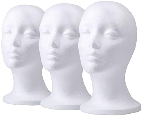Foraineam 3 Pieces Foam Mannequin Head Wig Head, Female Mannequin Wig Display Stand Holder, Cosmetics Model Head White Foam Heads for Glasses Mask Hat Headband Hairpieces and More by Foraineam