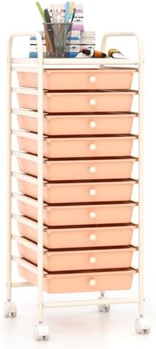 Giantex 10-Drawer Storage Cart w/Universal Wheel, Rolling Cart w/Handle, Home Organizer Storage Unit w/Removable Drawers, Trolley Utility Cart for Kitchen Makeup Living Room Office Play Room by Giantex