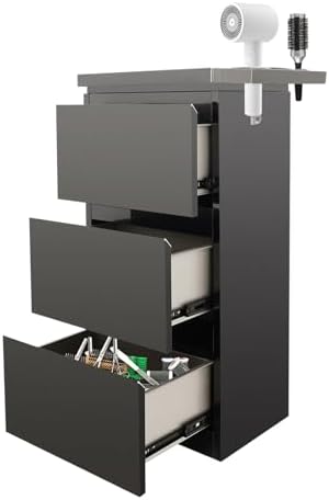3-Drawer Barber Storage Cabinet - 201 Stainless Steel Hairdressing Tool Organizer with Hair Dryer Holder (17.9x11.8x32.7in) for Salon/Bathroom/Home (Black) by kunghei