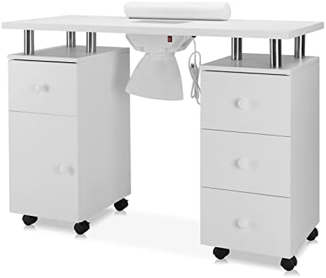 OmySalon Manicure Table Nail Desk for Nail Tech, Nail Table Beauty Salon Station w/Electric Dust Collector Acetone Resistant w/Lockable Wheel,Arm Rest by OmySalon