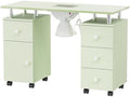 OmySalon Manicure Table Nail Desk for Nail Tech, Nail Table Station w/Electric Dust Collector, Makeup Beauty Salon Storage Acetone Resistant w/Lockable Wheels,Wrist Cushion,4 Drawers&Cabinet(Green) by OmySalon