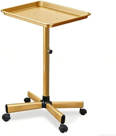 Salon Rolling Tray, Height Adjustable Tattoo Tray Rolling Cart, Storage Utility Trolley for Spa, Beauty Salon Service, Hairdresser Cart with Wheels, Black (Gold) by Roixeeds
