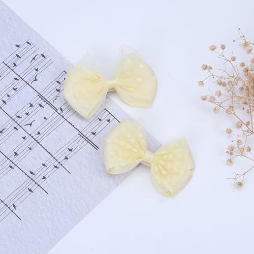 Tiny 3 Inch Dot Organza Double Hair Bow Clips - Cute Lined Boutique Alligator Hairpin for Girls, Toddlers, and Little Teens - Kids Barrettes Set of 2 Small Stylish (Yellow) - Image 5