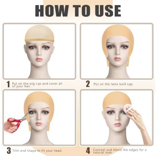 OCTERIC 2/4/6/8/10 Pcs Latex Bald Cap for Halloween, Realistic Bald Cover with Nylon Wig Cap for Cosplay Party Costume Makeup - Image 3