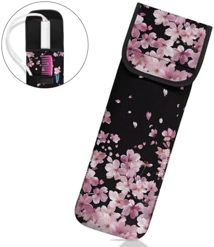Ohuysud Cherry Blossom Neoprene Curling Iron Storage Bag Heat-Resistant Curling Iron Holder Travel Case for Straightener Pink Portable Hair Tools Storage Bag - Image 2