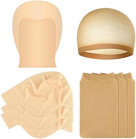 Bald Cap Halloween, 4 Pcs Nylon Wig Caps 4 Pcs Latex Makeup Bald Cap for Adults Women Men Costume Accessory for Theme Halloween Party Cosplay by LooksForwardtoSeeingYou