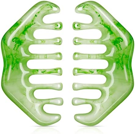 Geiserailie 2 Pcs Jade Combs Gua Sha Stone Scalp Massage Tool by Geiserailie