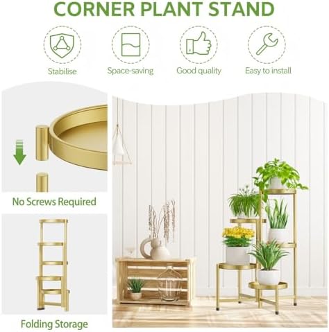 5 Tier Large Plant Stand Indoor Outdoor, 10 In Wide Tray, Gold - Image 5