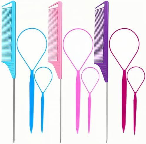 9pcs Topsy Hair Tail Tool & rat tail comb set for Woman Girl Hair Styling by Schembo