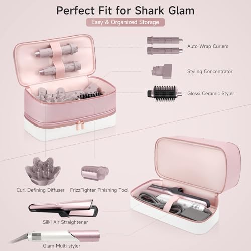 Travel Hair Dryer Case for Shark Glam, Portable Hair Tools Bag for Shark FlexFusion, Double-Layer Carrying Case for FlexStyle Blow Dryer, Silki Straightener & Glossi Attachments Holder(Pink) - Image 2