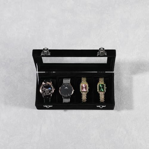 Frebeauty 4 Slot Watch Box for Men/Women,Watch Case with Glass Lid - Image 2