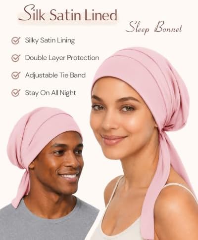 BONNET QUEEN Bonnet for Sleeping Women and Men, Adjustable Satin Sleep Cap Hair Wrap for Curly Hair, Braids and Long Hair, Stays On All Night, Anti Frizz Slouchy Beanie Hat - Image 2