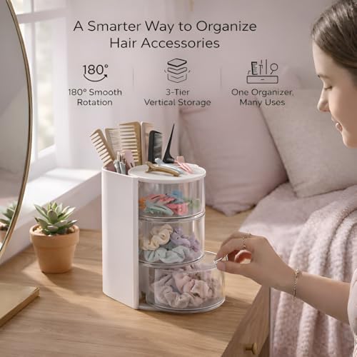 Hair Accessories Organizer, 3-Tier Vanity Caddy, White - Image 5
