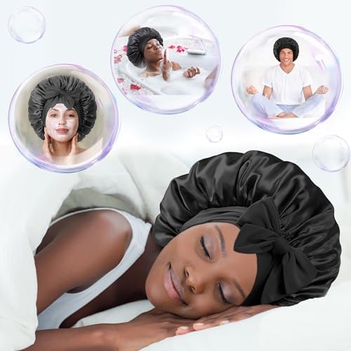 Double-Layered Silky Satin Bonnet with Tie, Large Women Sleep Cap - Image 7
