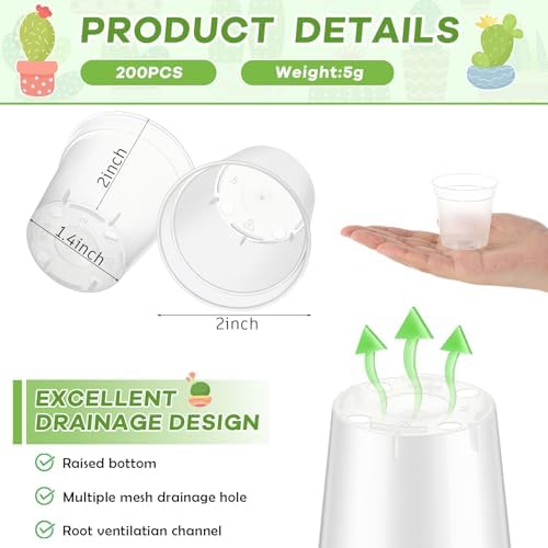 Yaomiao 200 Pcs 2 Inch Clear Mini Nursery Pots with Drainage Holes - Image 2
